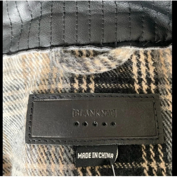 Blank NYC checked out plaid poncho cape jacket quarter zip vegan leather collar - Picture 10 of 16